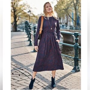 Boden Lydia Navy Animal Print Zebra Long Sleeve Midi Dress Sz 8 Petite 8P